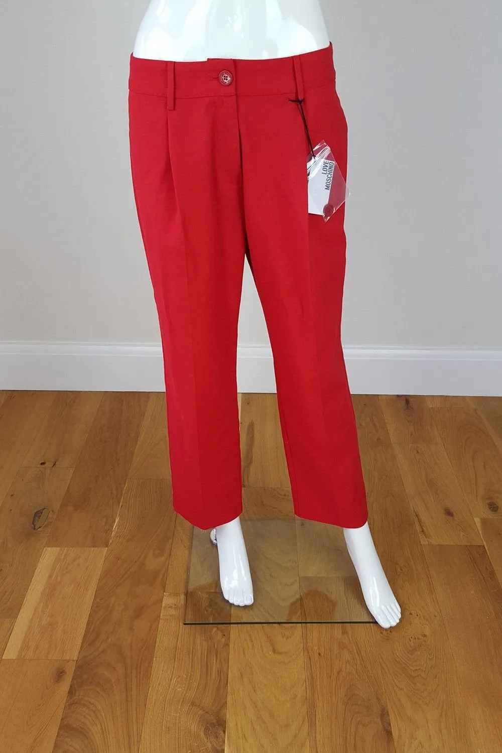 LOVE MOSCHINO Women's Cherry Red Pleat Front Capri Trousers (UK 10)