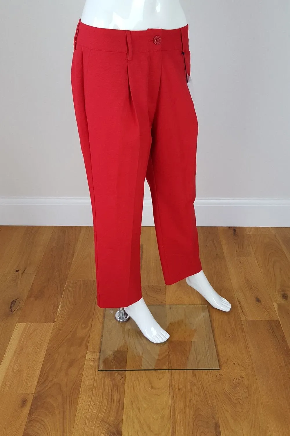 LOVE MOSCHINO Women's Cherry Red Pleat Front Capri Trousers (UK 10)