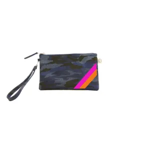 Mini Luxe Clutch in Dark Blue Camo with Orange/Pink Diagonal Stripe