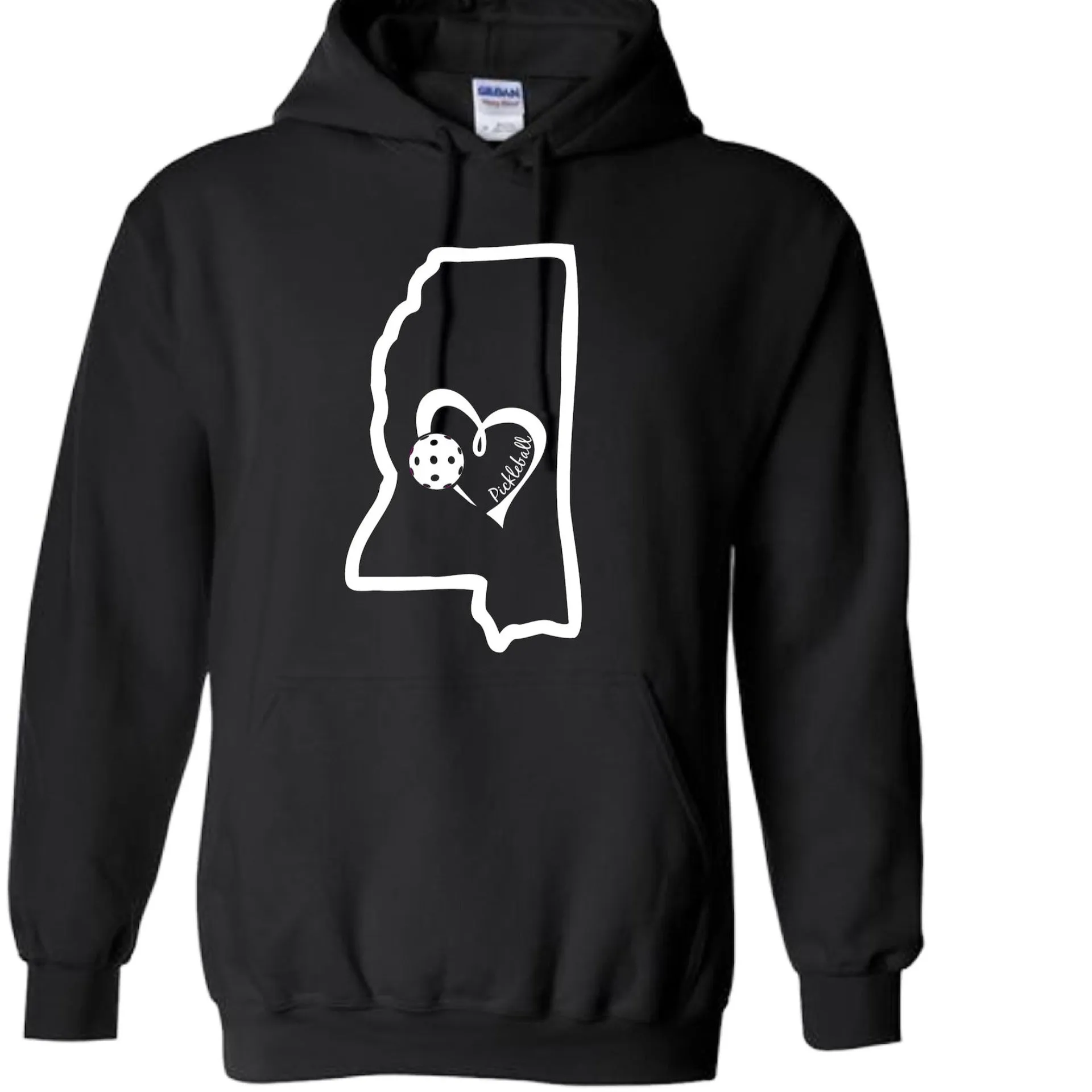 Mississippi State With Pickleball Love | Unisex Hoodie Pickleball Sweatshirt | 50% Cotton 50% Polyester