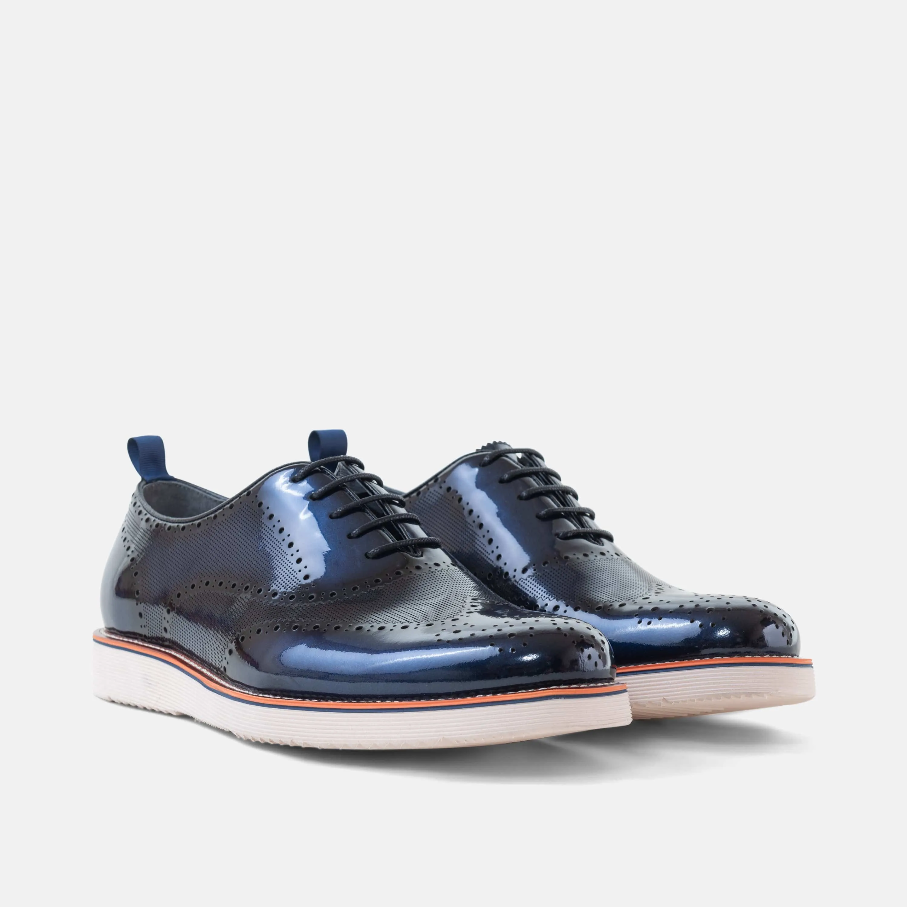 Oscar Navy Patent Leather Wholecut Brogue Sneakers