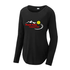 Park City Pickleball Club (Red Words) Customizable | Women's Long Sleeve Scoop Neck Pickleball Shirts | 75/13/12 Poly/Cotton/Rayon