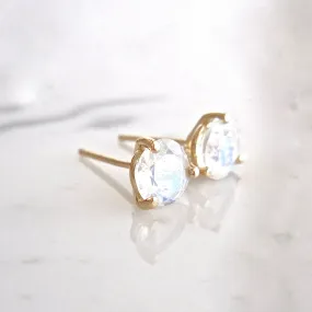 Rainbow Moonstone Stud Earrings - Moonstone Gold Stud Earrings - Moonstone Studs