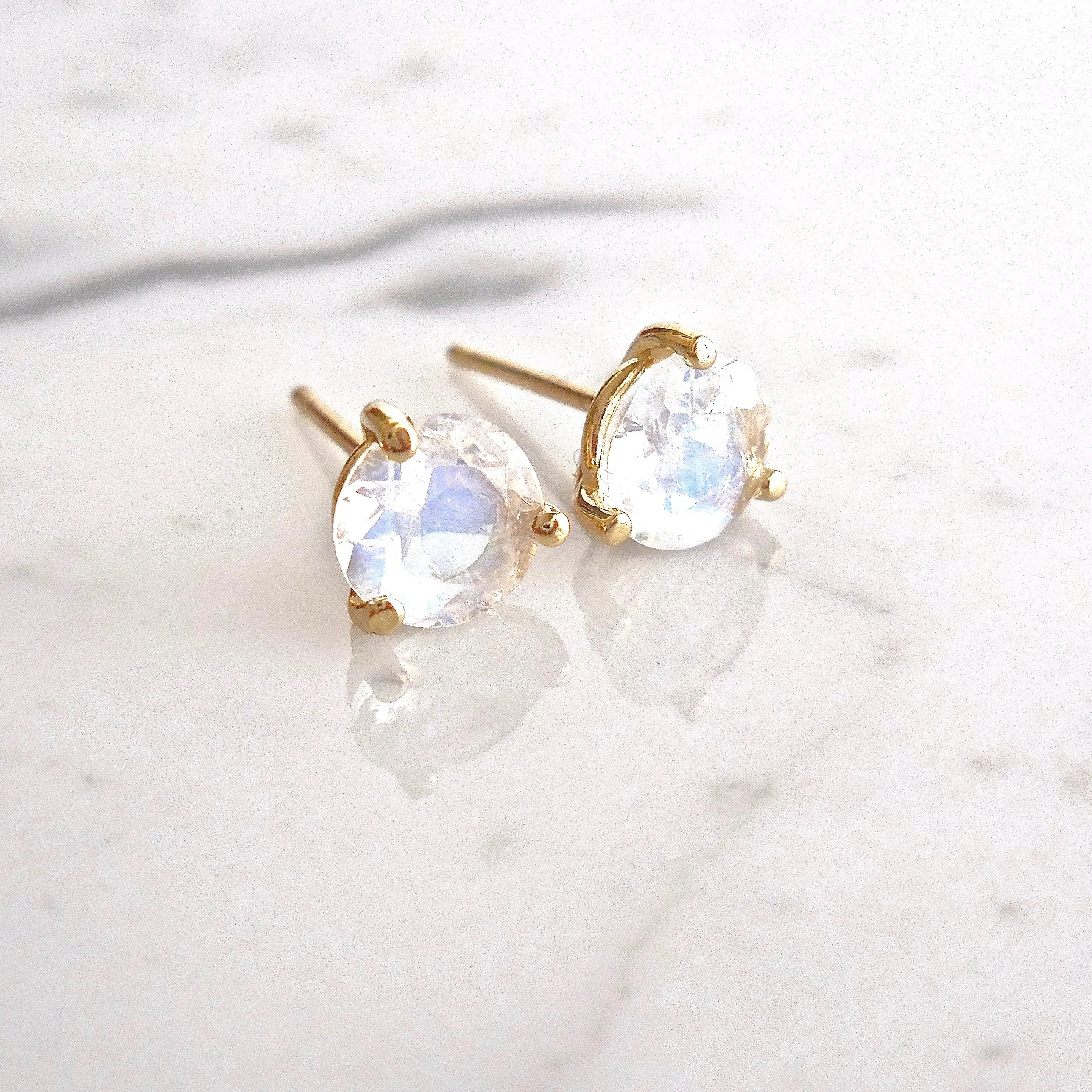 Rainbow Moonstone Stud Earrings - Moonstone Gold Stud Earrings - Moonstone Studs