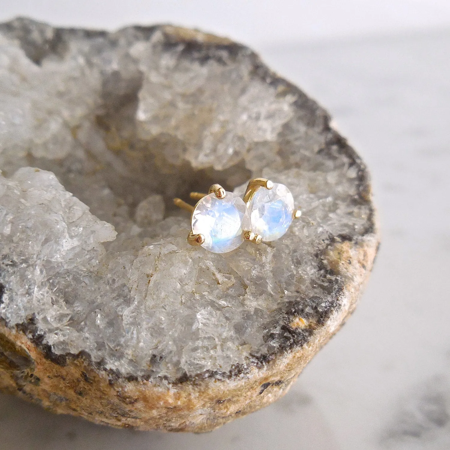 Rainbow Moonstone Stud Earrings - Moonstone Gold Stud Earrings - Moonstone Studs