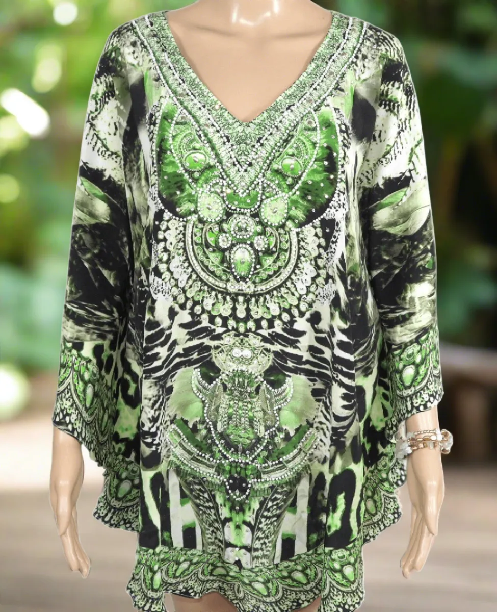 Silk Embellished Butterfly Top - Garbo Green-Fashion Spectrum