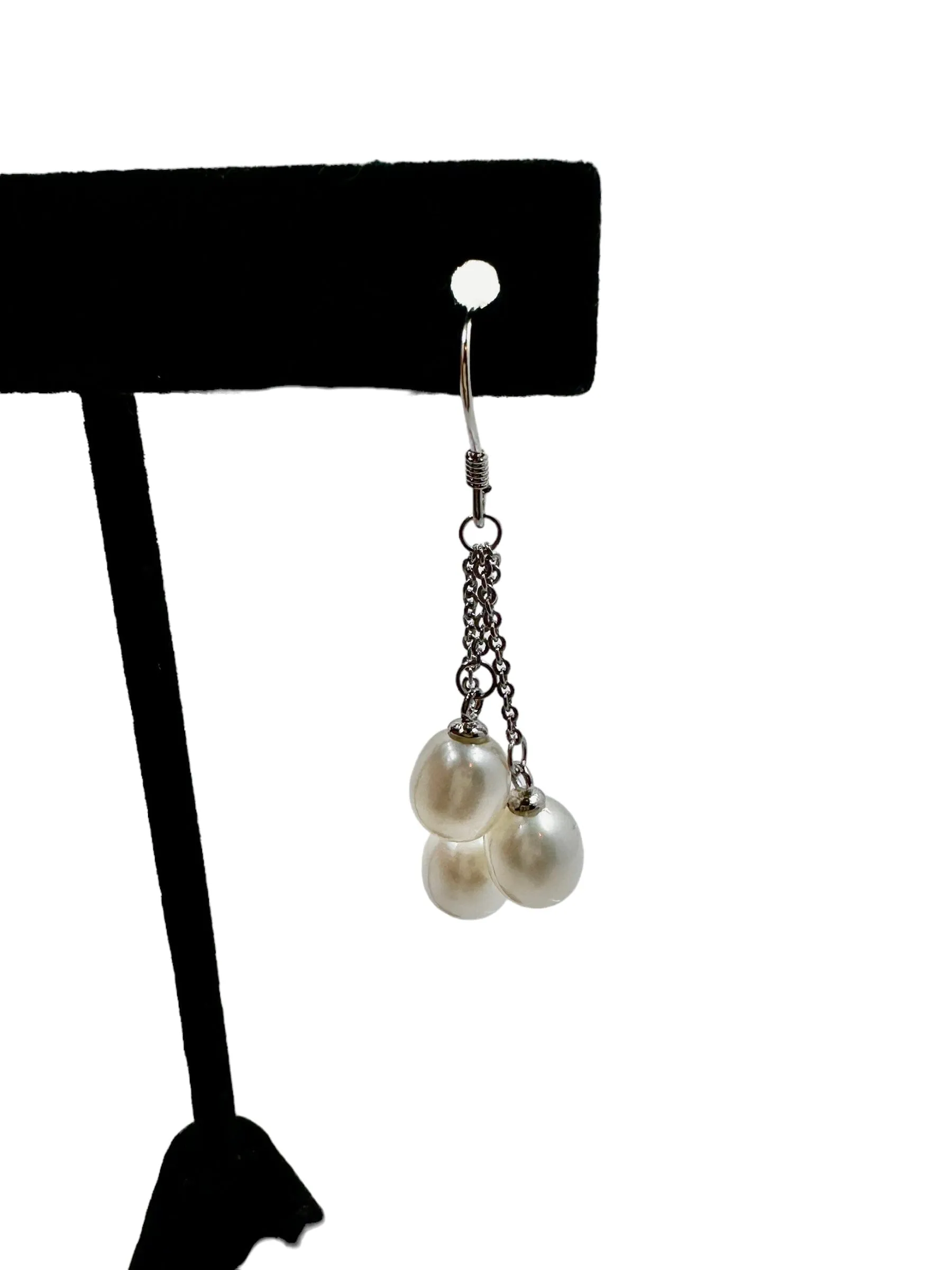 Sterling Silver 7mm Cultured Freshwater White Pearl Drop Earrings