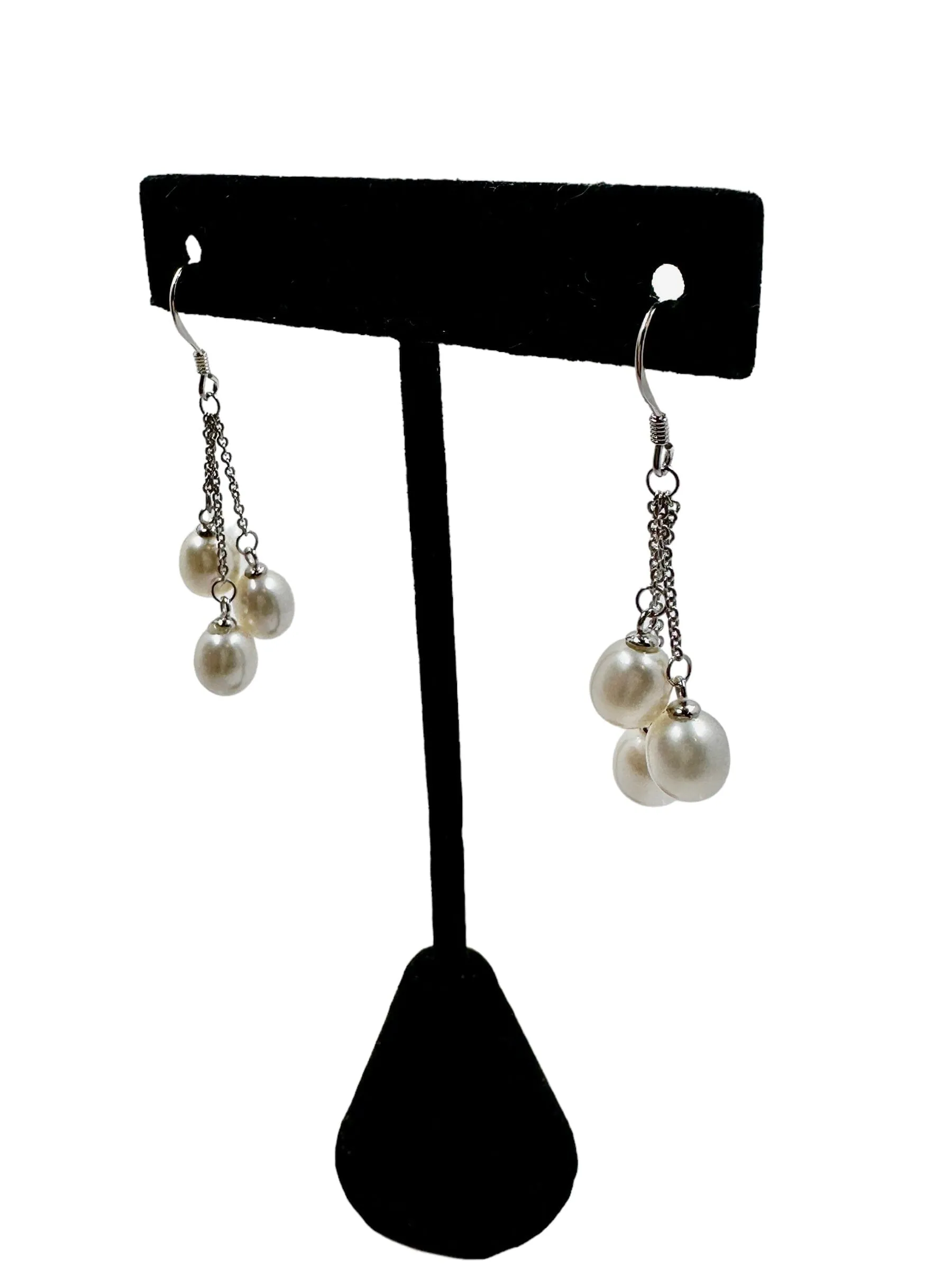 Sterling Silver 7mm Cultured Freshwater White Pearl Drop Earrings