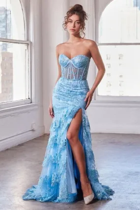 STRAPLESS LAYERED RUFFLE MERMAID DRESS