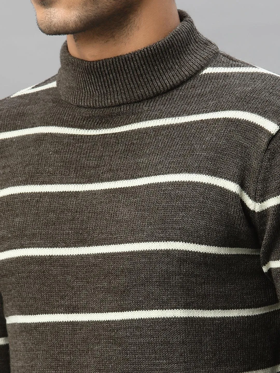 Style Quotient Men Brown & White Striped Pullover