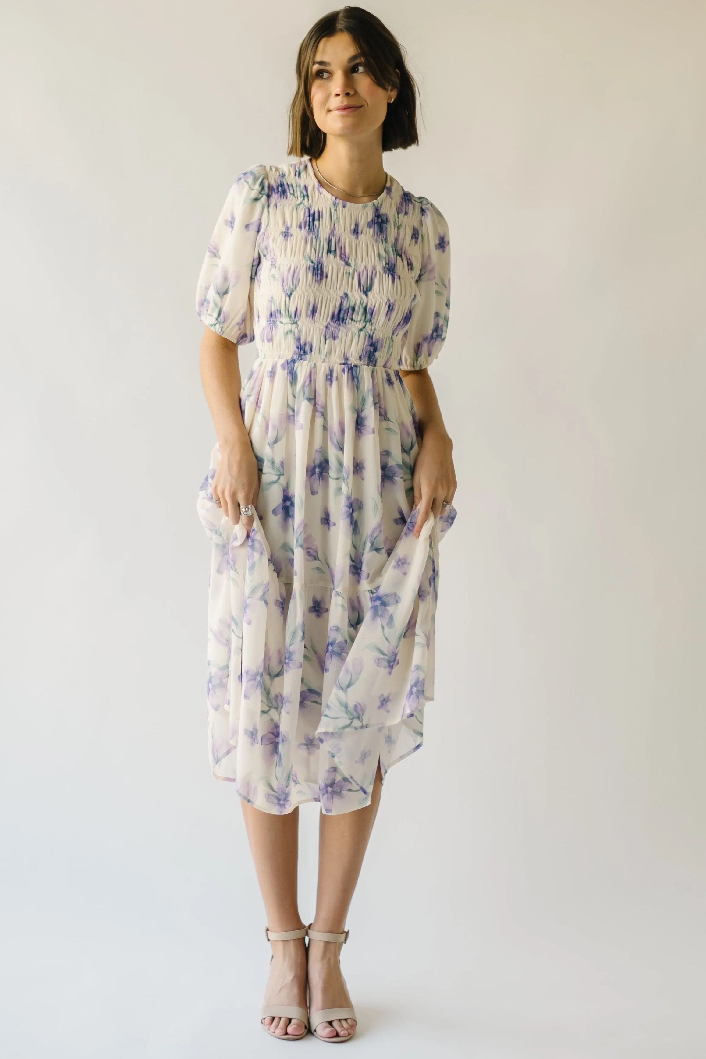 The Ardencroft Watercolor Midi Dress in Ivory Multi