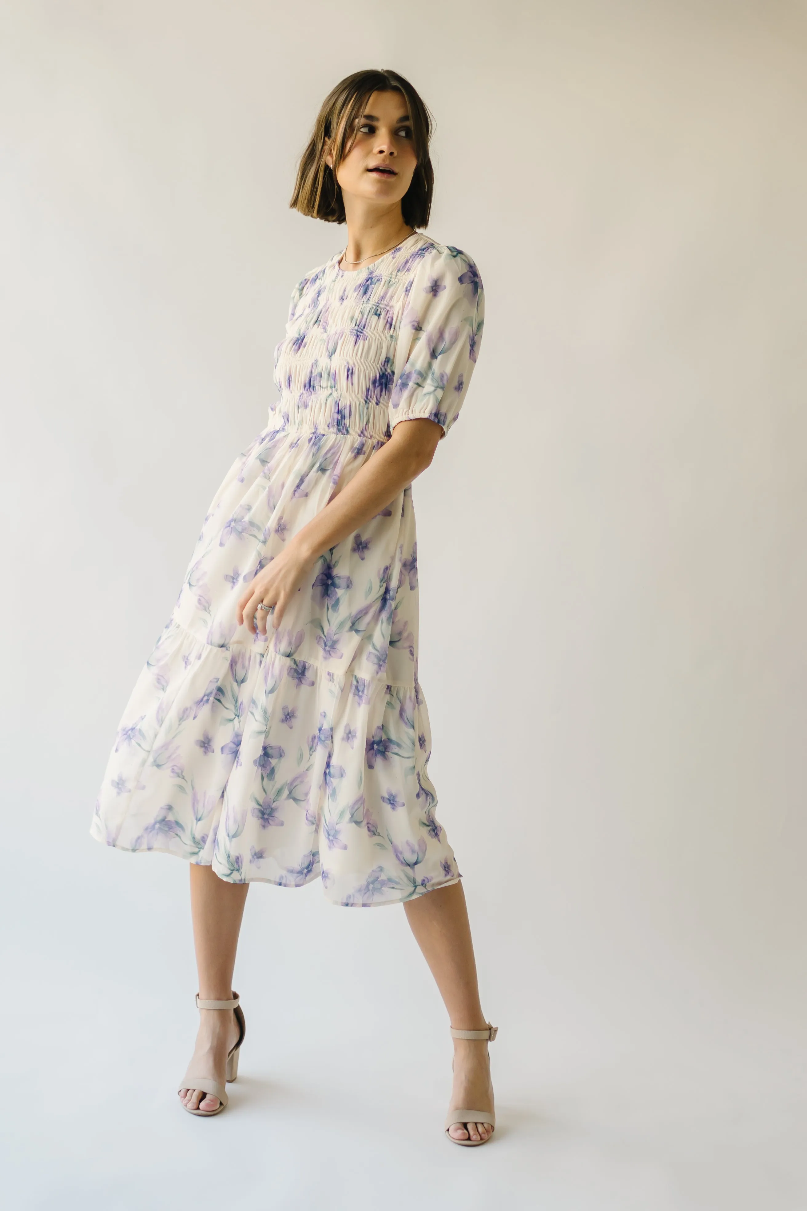 The Ardencroft Watercolor Midi Dress in Ivory Multi