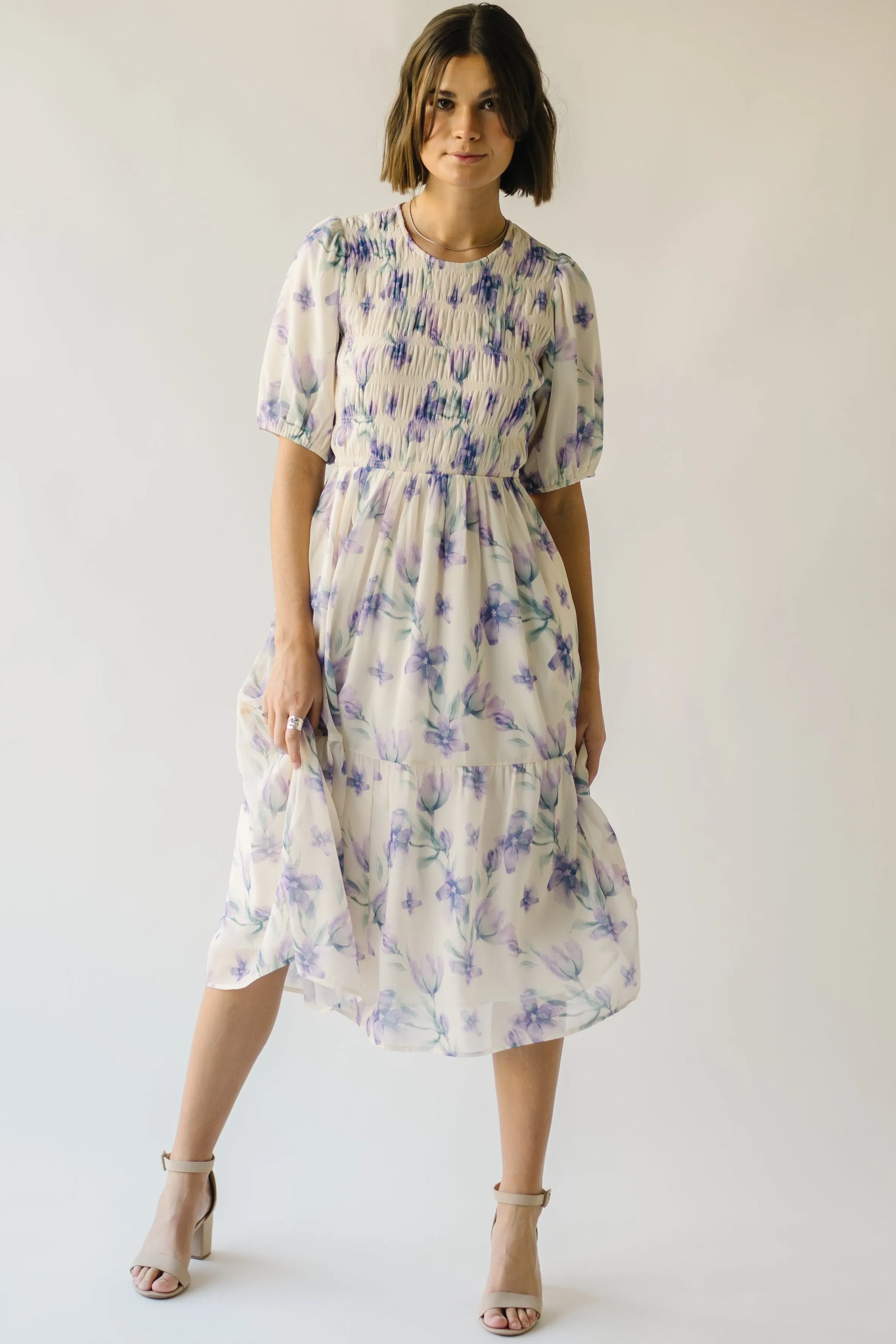 The Ardencroft Watercolor Midi Dress in Ivory Multi