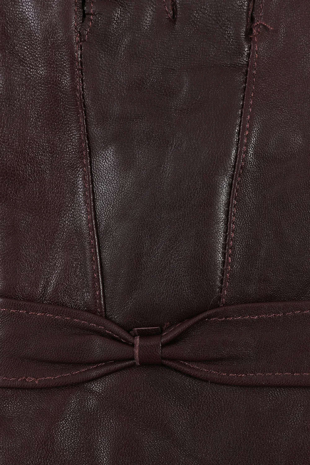 Women's Brown Genuine Leather Gloves with Bow